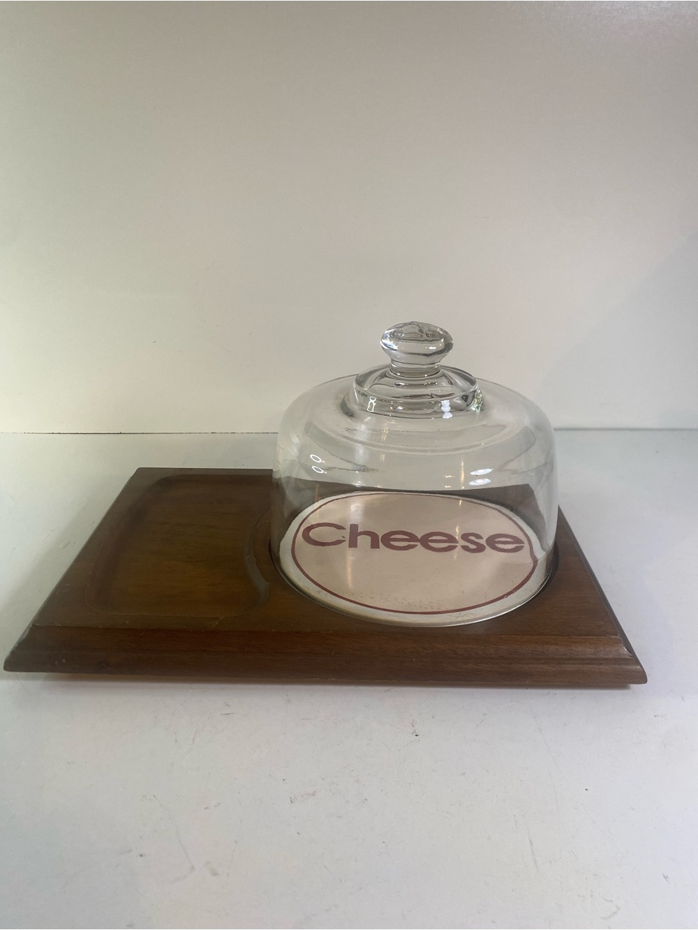 Vintage Himark Wooden Cheese Tray Board Ceramic Cheese Plate With Glass Dome